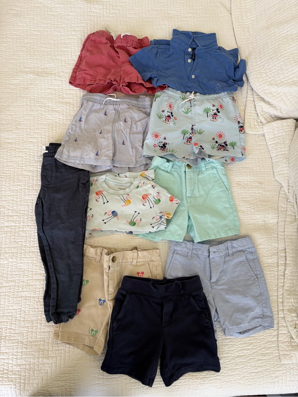 Lot of 10 Janie and Jacks 3T boys items. Shorts, shirt, pants, swim trunks